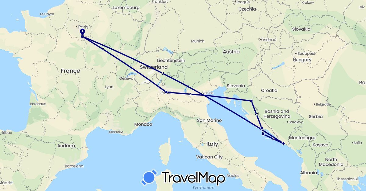 TravelMap itinerary: driving in France, Croatia, Italy (Europe)